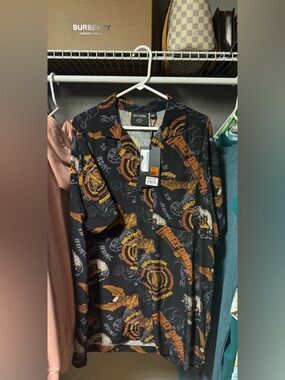 Harley-Davidson Black Shirt with Orange and Tan Logo Print